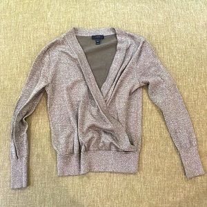 XSM Shiny Olive Green J.Crew Long Sleeve V-Neck Blouse